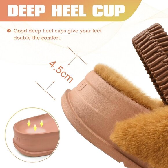 Women's Brown Fleece Fuzzy Fur Criss Cross Open Band Cozy Slippers Shoes - Picture 7 of 9